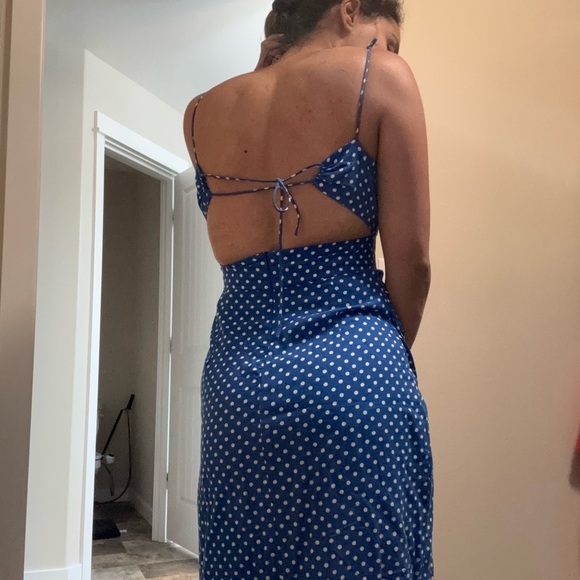 Zara Backless Blue Polka Dot Dress - Picture 4 of 6